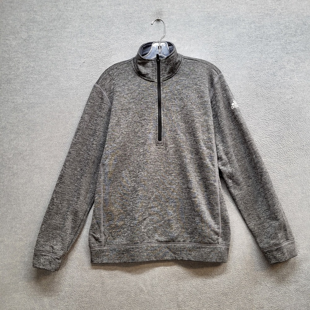 Adidas Men Sweatshirt Medium Gray 1/4 Zip‎ Logo Fleece Pullover